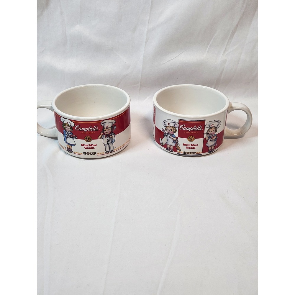 Vintage 1998 Campbells Soup Mugs Set of 2 Westwood Ceramic Kids Red White Large